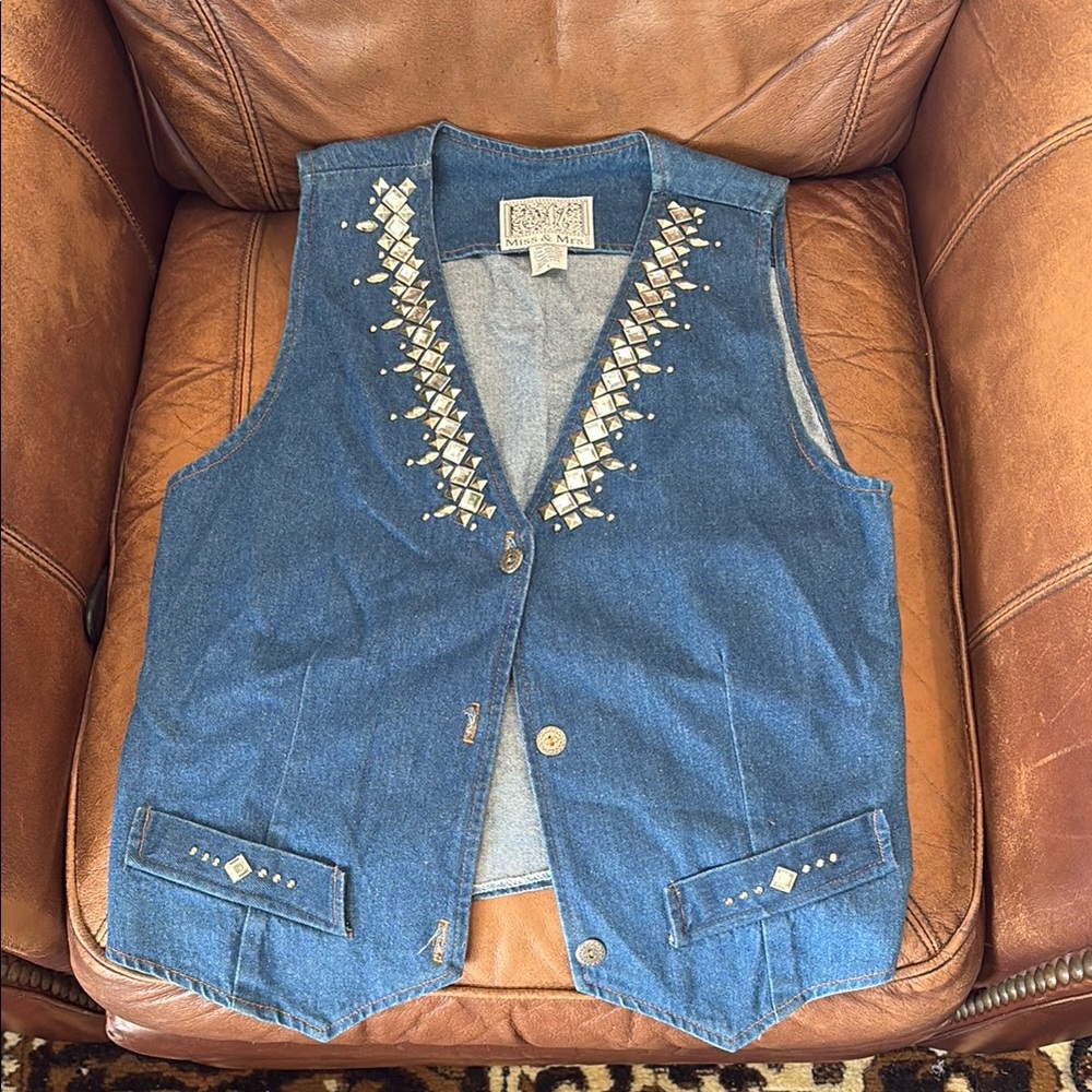 Blue Denim Vest with Silver Accents